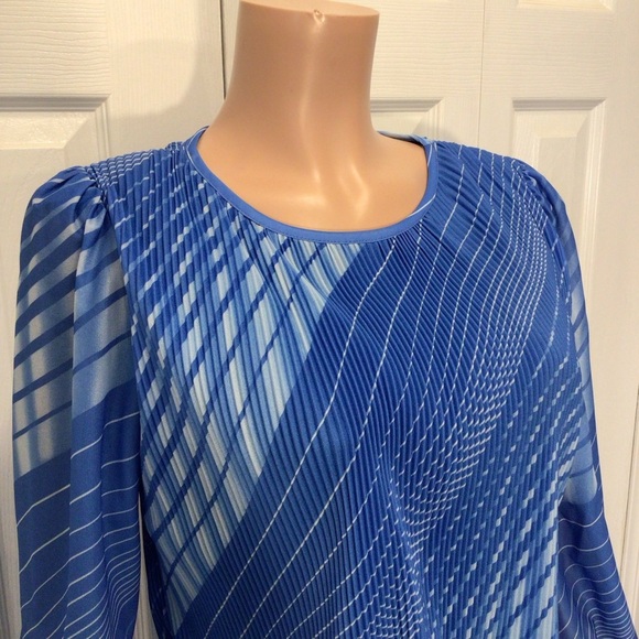 MCS Ltd. Vintage Blue Diagonal Striped Long Sleeve Popover Dress Size 14 - Picture 2 of 7